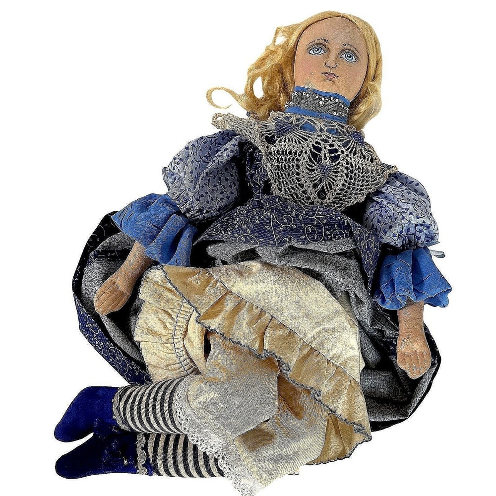 OOAK Czech Folk Art Cloth Doll 22.5" Handmade Signed Badruška Blue Dress - Picture 3 of 5